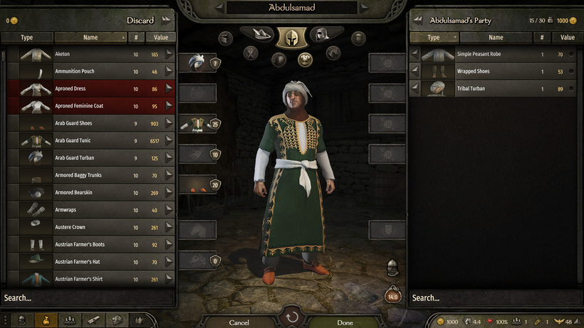 inventory screen showing playable character with arab guard armour